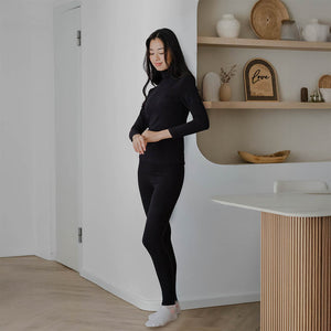 HeatHug! Thermal 2-in-1 Turtle Neck Long Sleeve with In-Built Bra Top in Black