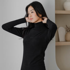 HeatHug! Thermal 2-in-1 Turtle Neck Long Sleeve with In-Built Bra Top in Black