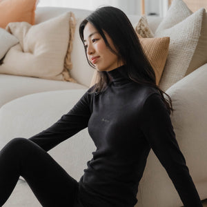HeatHug! Thermal 2-in-1 Turtle Neck Long Sleeve with In-Built Bra Top in Black