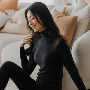 HeatHug! Thermal 2-in-1 Turtle Neck Long Sleeve with In-Built Bra Top in Black