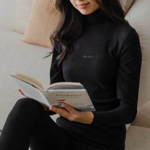 HeatHug! Thermal 2-in-1 Turtle Neck Long Sleeve with In-Built Bra Top in Black