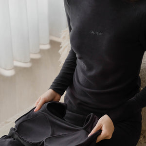 HeatHug! Thermal 2-in-1 Turtle Neck Long Sleeve with In-Built Bra Top in Black