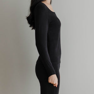 HeatHug! Thermal 2-in-1 Square Neck Long Sleeve with In-Built Bra Top in Black