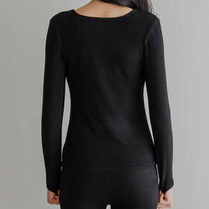 HeatHug! Thermal 2-in-1 Square Neck Long Sleeve with In-Built Bra Top in Black