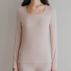 HeatHug! Thermal 2-in-1 Square Neck Long Sleeve with In-Built Bra Top in Winter Blush