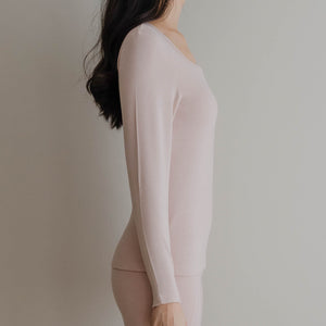HeatHug! Thermal 2-in-1 Square Neck Long Sleeve with In-Built Bra Top in Winter Blush