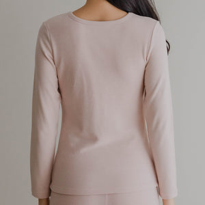 HeatHug! Thermal 2-in-1 Square Neck Long Sleeve with In-Built Bra Top in Winter Blush