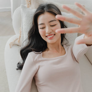 HeatHug! Thermal 2-in-1 Square Neck Long Sleeve with In-Built Bra Top in Winter Blush