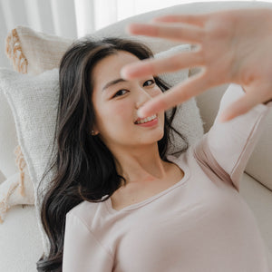 HeatHug! Thermal 2-in-1 Square Neck Long Sleeve with In-Built Bra Top in Winter Blush