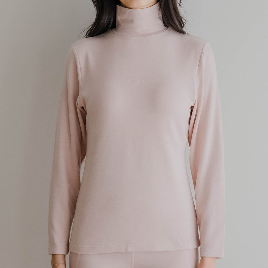 HeatHug! Thermal 2-in-1 Turtle Neck Long Sleeve with In-Built Bra Top in Winter Blush