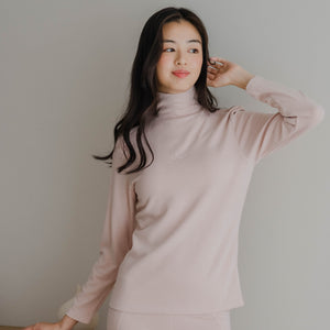 HeatHug! Thermal 2-in-1 Turtle Neck Long Sleeve with In-Built Bra Top in Winter Blush