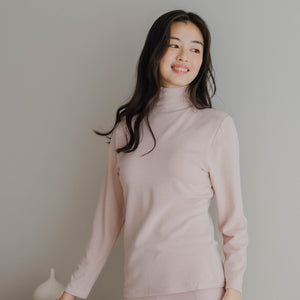HeatHug! Thermal 2-in-1 Turtle Neck Long Sleeve with In-Built Bra Top in Winter Blush
