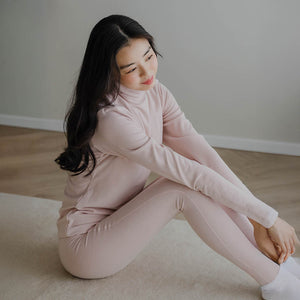 HeatHug! Thermal 2-in-1 Turtle Neck Long Sleeve with In-Built Bra Top in Winter Blush