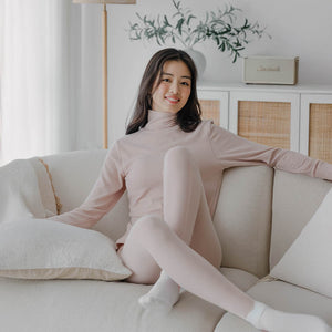 HeatHug! Thermal 2-in-1 Turtle Neck Long Sleeve with In-Built Bra Top in Winter Blush