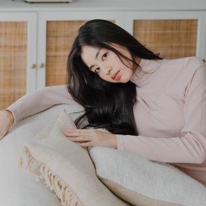 HeatHug! Thermal 2-in-1 Turtle Neck Long Sleeve with In-Built Bra Top in Winter Blush