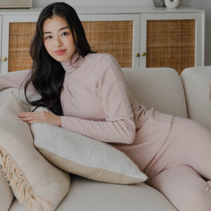 HeatHug! Thermal 2-in-1 Turtle Neck Long Sleeve with In-Built Bra Top in Winter Blush