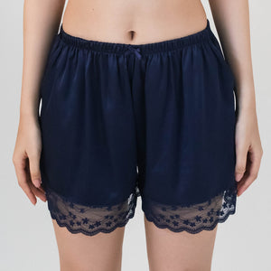 Full Bloom Satin Lounge Shorts in Midnight Blue