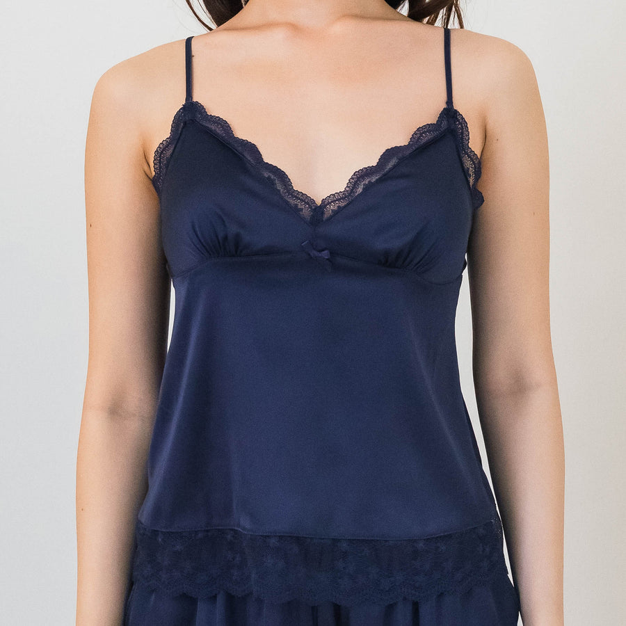 Full Bloom Satin Bra Top in Midnight Blue