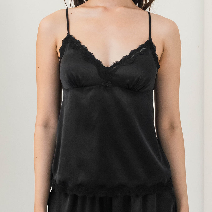 Soft Bloom Satin Bra Top in Black