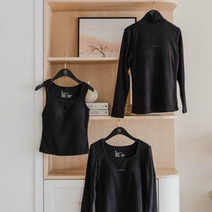 HeatHug! Thermal 2-in-1 Square Neck Long Sleeve with In-Built Bra Top in Black