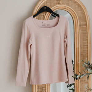 HeatHug! Thermal 2-in-1 Square Neck Long Sleeve with In-Built Bra Top in Winter Blush