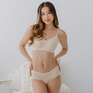 air-ee Lace Mid-Rise Seamless Cheekie in Almond Nude (Signature Edition)