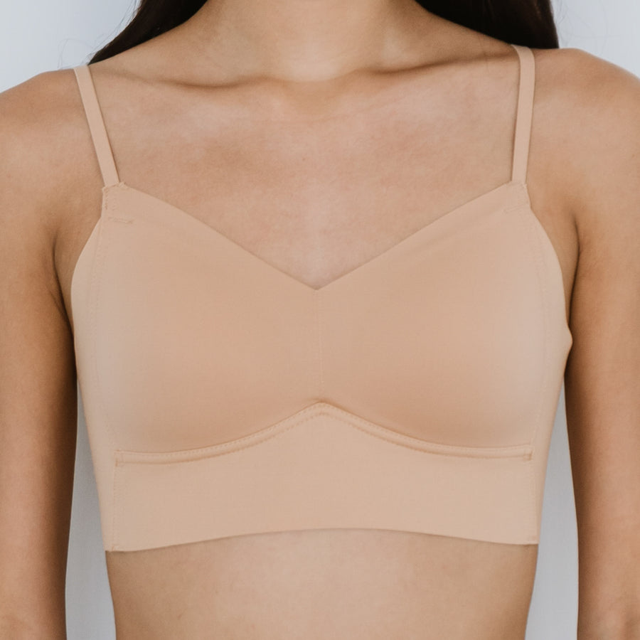 Seamless V-Neck Midi Bralette in Warm Nude