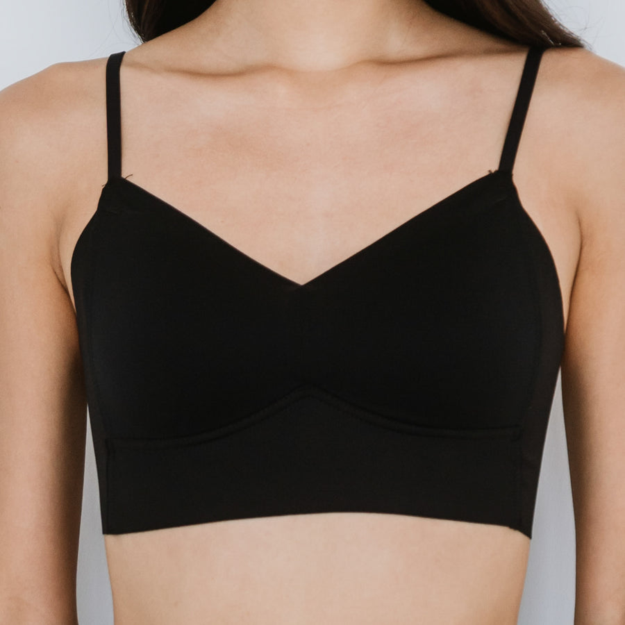 Seamless V-Neck Midi Bralette in Black (Size M Only)