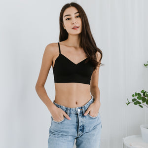 Seamless V-Neck Midi Bralette in Black (Size M Only)