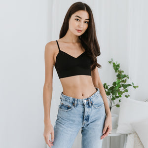 Seamless V-Neck Midi Bralette in Black (Size M Only)