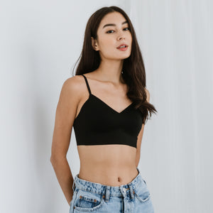 Seamless V-Neck Midi Bralette in Black (Size M Only)