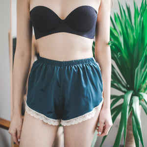 Silk Teddy Satin Shorts in Forest Green