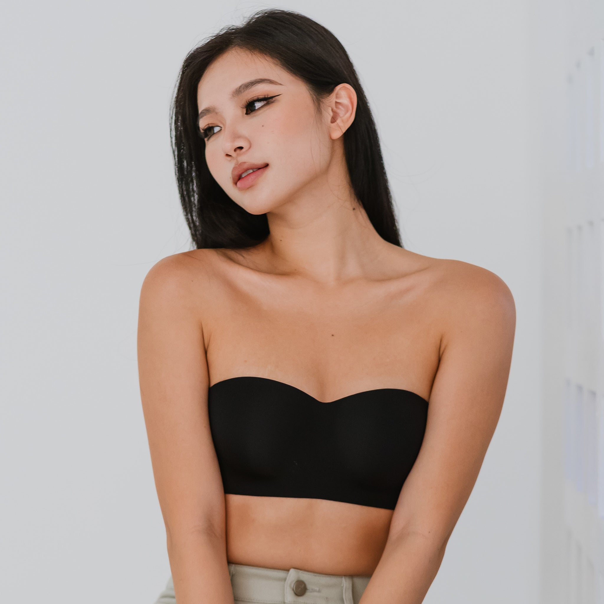 Seamless Tube Top Bra (in Black, White or Nude) with Clear Straps