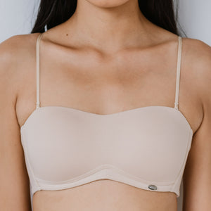 Modal Cotton! Lightly-Lined Anti-Slip Strapless Wireless Bra in Almond Nude