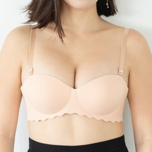 *RESTOCKED* Ooom-pha-licous Scallop 2-Way Wireless Super Push Up Bra in Pink (Size L & XL Only)