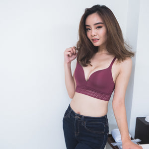 *RESTOCKED* No-Wire Everyday Ultra Comfort Lace Trim T-Shirt Bra V2.0 in Berry Cherry (Size XL only)