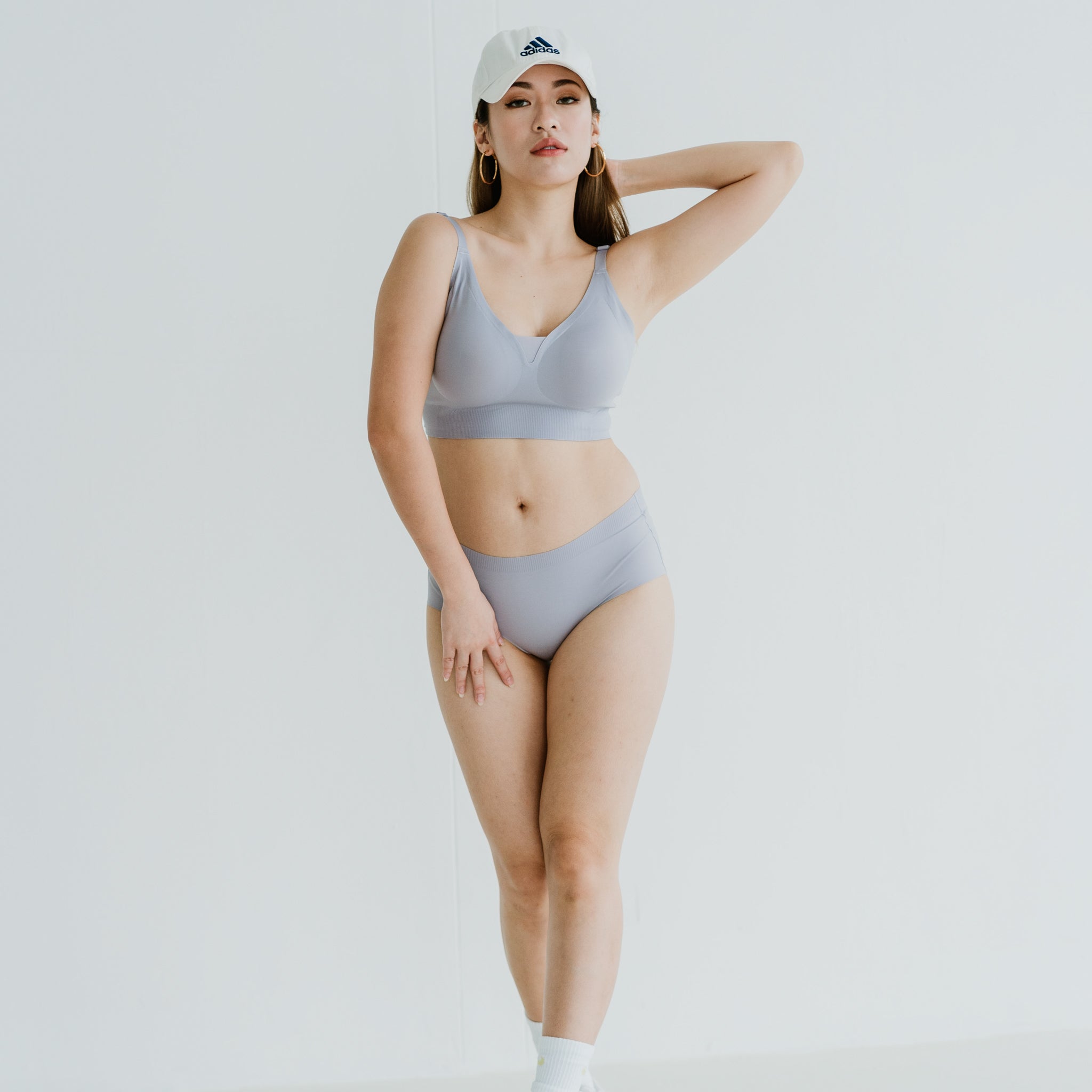  Other Stories cotton seamless super soft bandeau bra in dusty blue