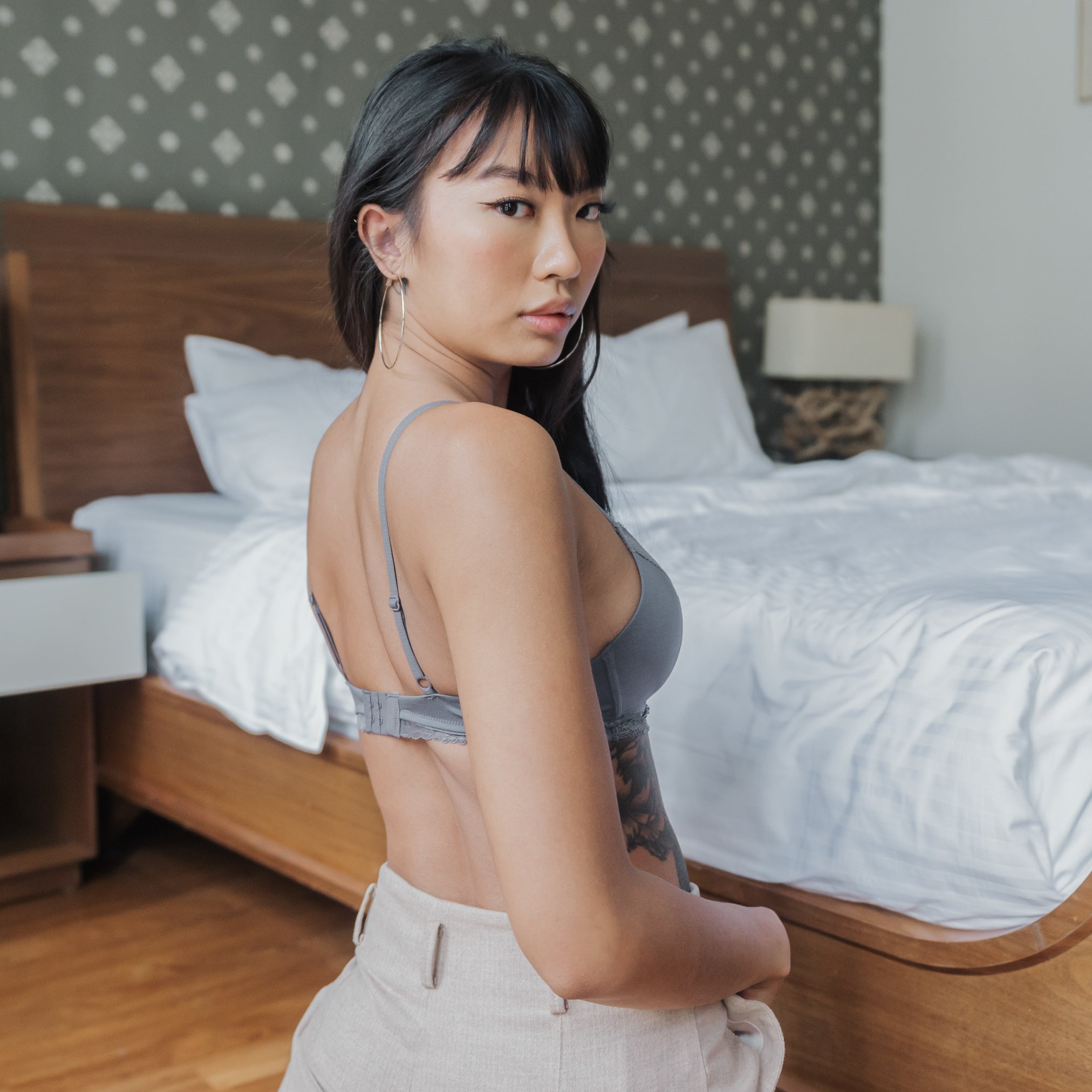 Basic Lace Freedom Wireless Bra (Modal® Fabric) in Charcoal