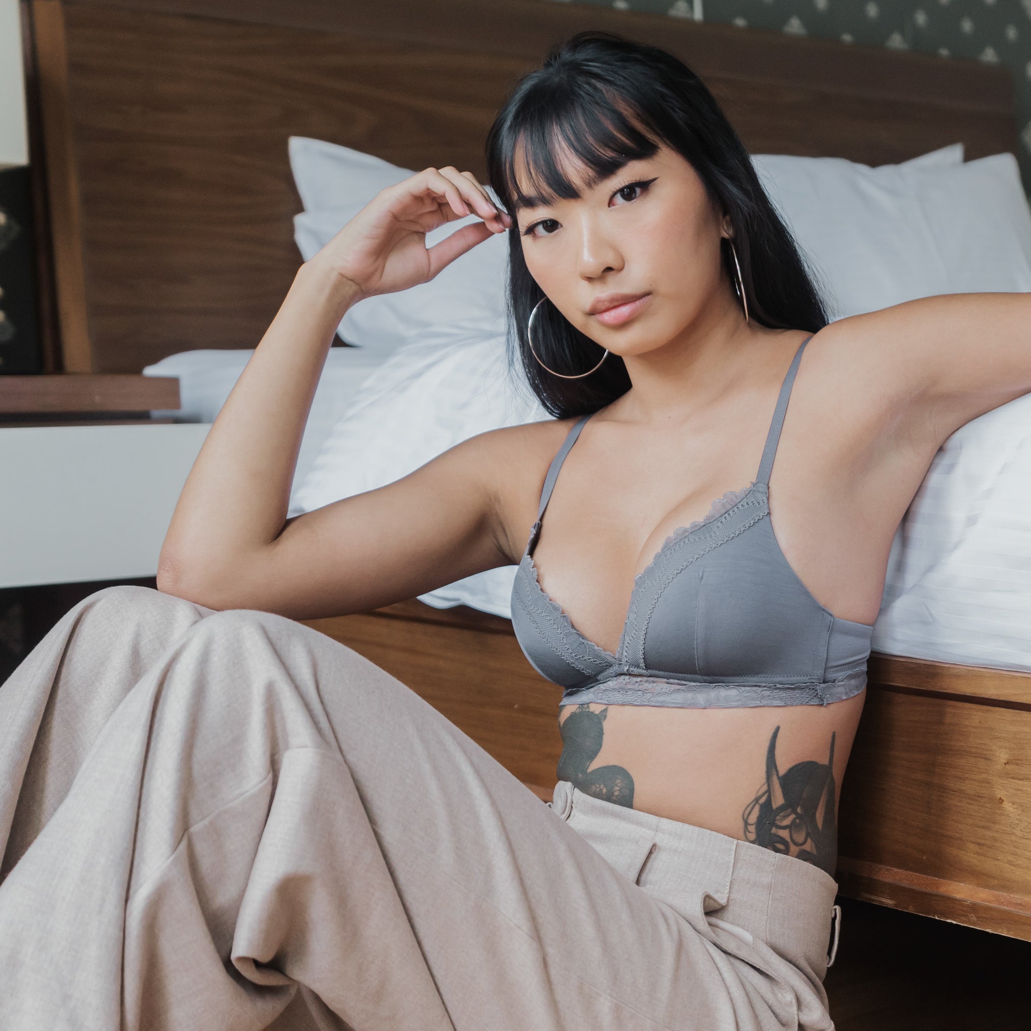 Basic Lace Freedom Wireless Bra (Modal® Fabric) in Charcoal