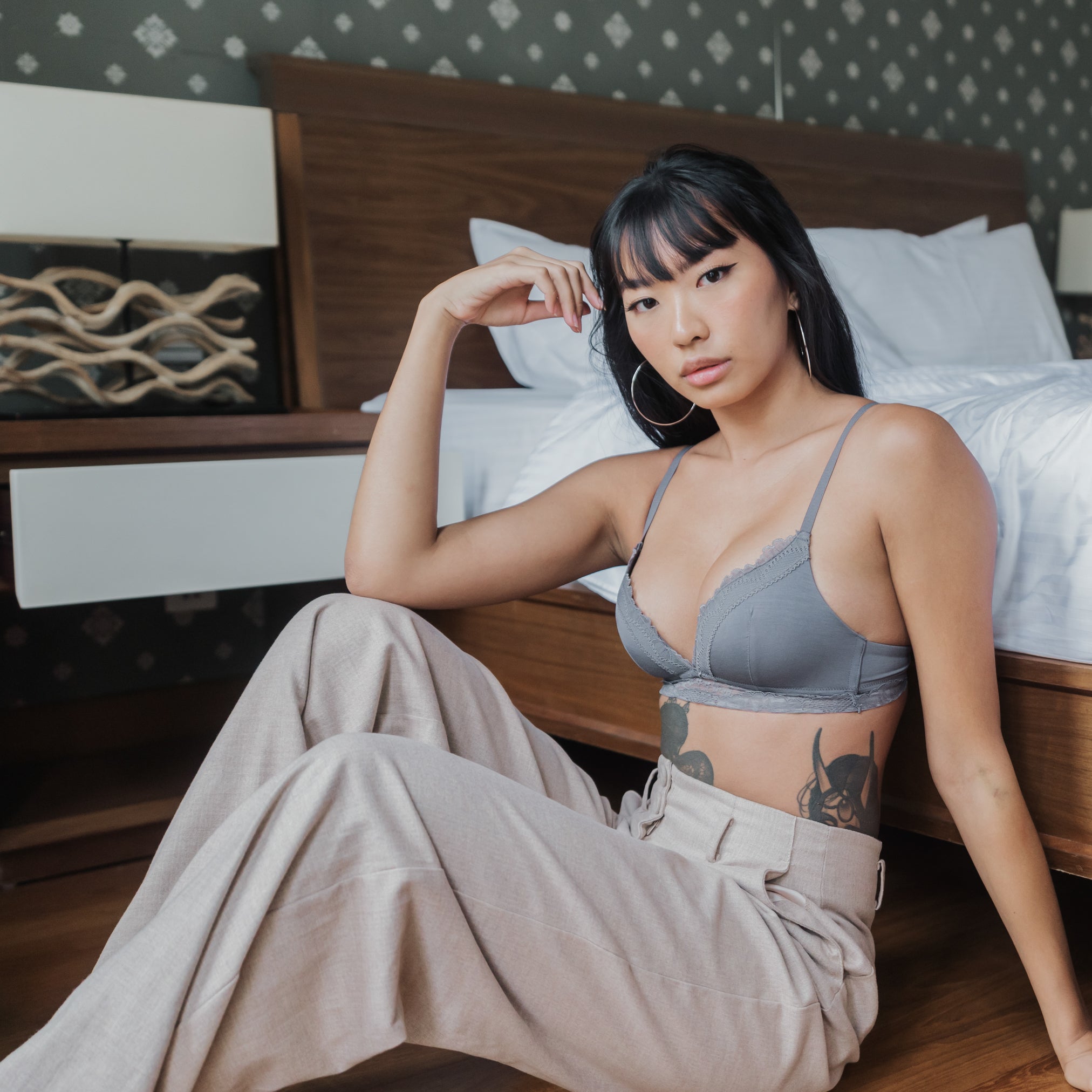 Basic Lace Freedom Wireless Bra (Modal® Fabric) in Charcoal