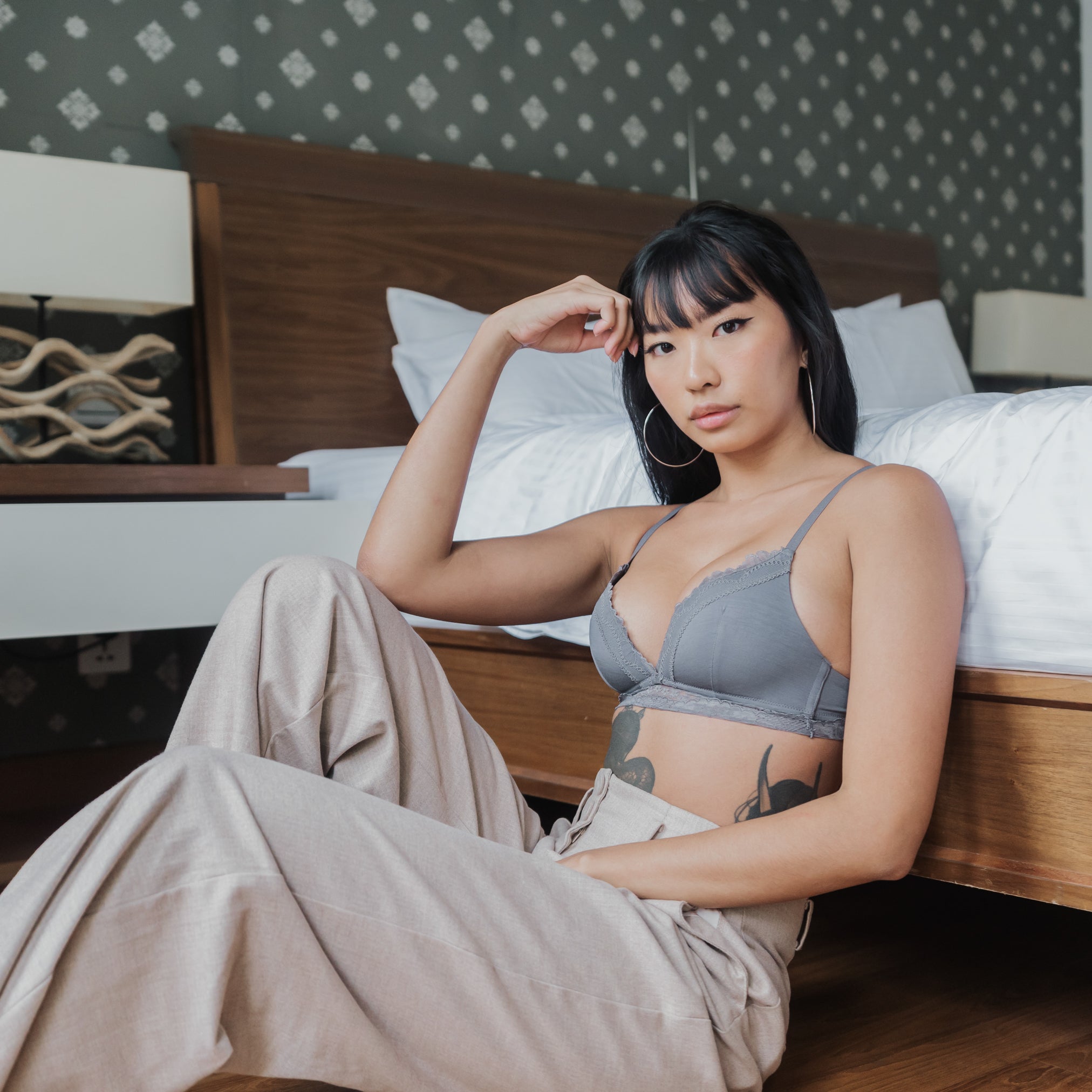 Basic Lace Freedom Wireless Bra (Modal® Fabric) in Charcoal