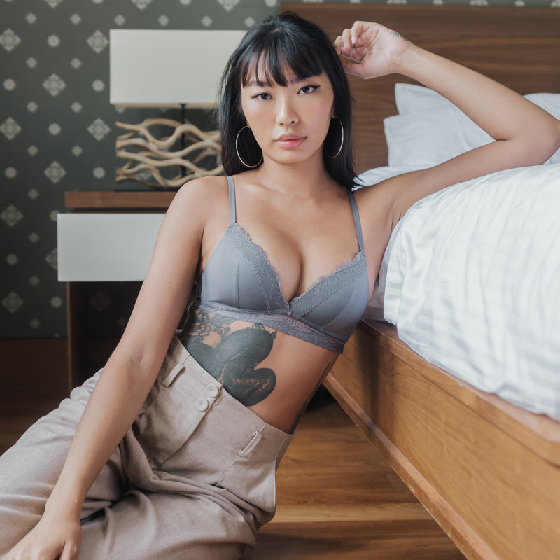 Basic Lace Freedom Wireless Bra (Modal® Fabric) in Charcoal