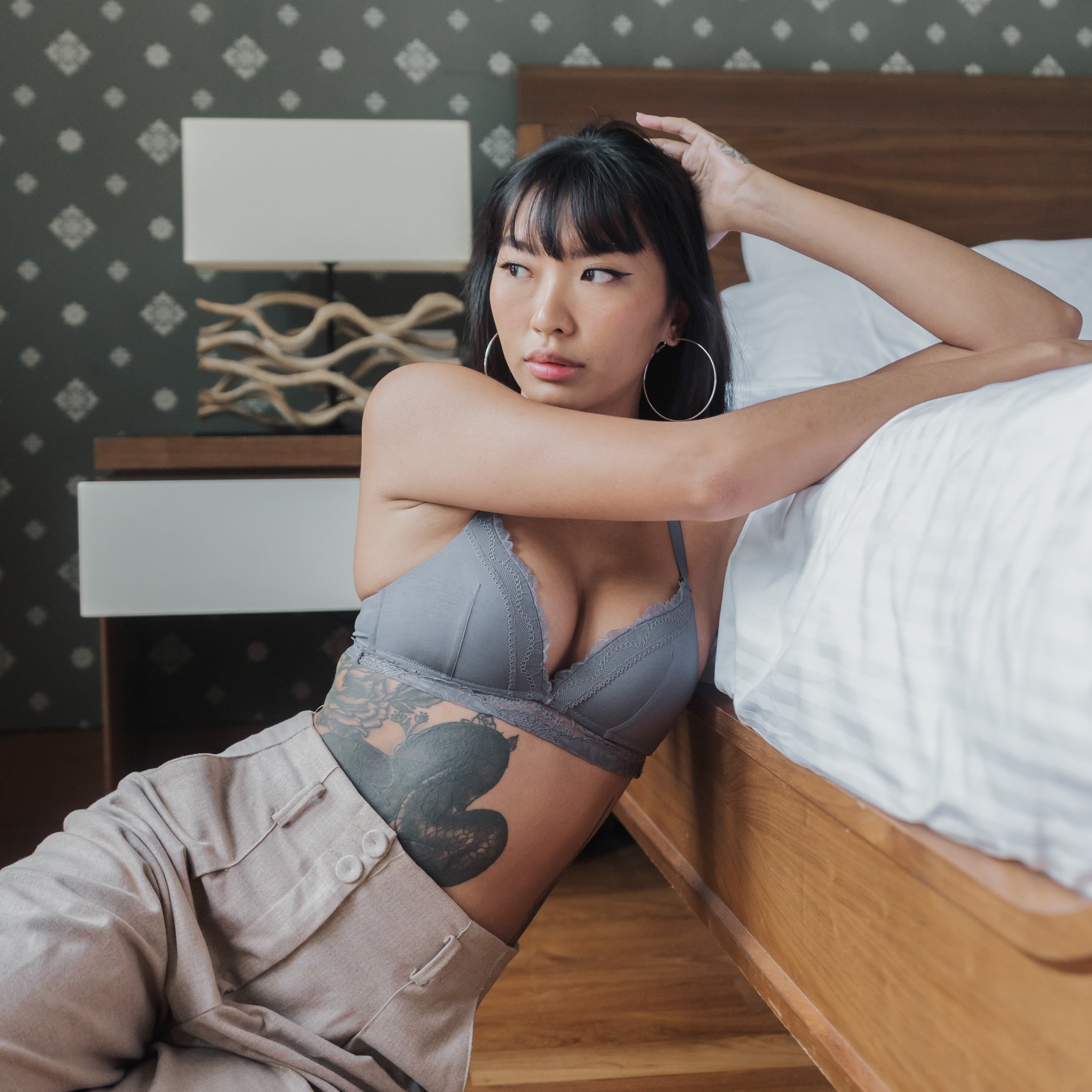 Basic Lace Freedom Wireless Bra (Modal® Fabric) in Charcoal