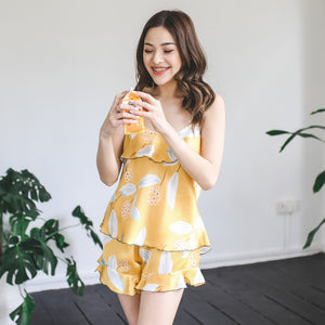 Truffle Buttermilk Ruffled Satin Sleepwear Set