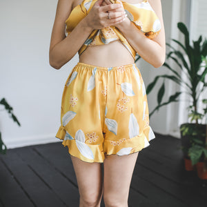 Truffle Buttermilk Ruffled Satin Sleepwear Set