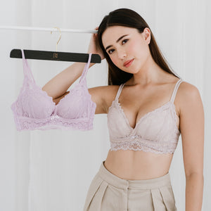 Lace Contour Super Push Up Wireless Bra in Greyish Nude