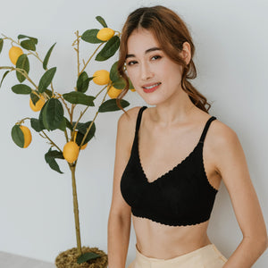 Lace Meets Comfort Seamless Wireless Bra in Black