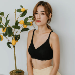 Lace Meets Comfort Seamless Wireless Bra in Black