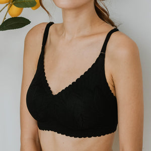 Lace Meets Comfort Seamless Wireless Bra in Black