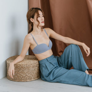 Cozy Lightly-Lined Wireless Bra (Cotton x Modal Blend Fabric) in Dusty Blue (Size L & XL Only)